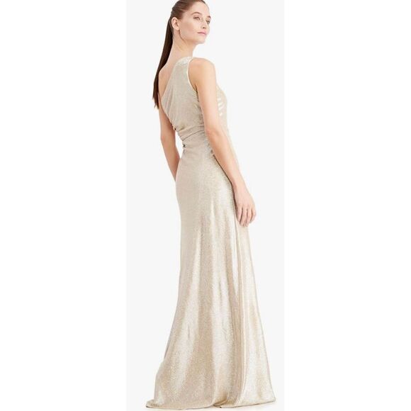 Calvin Klein One-Shoulder Gown with Side Ruching and Beaded Detail - Picture 2 of 10